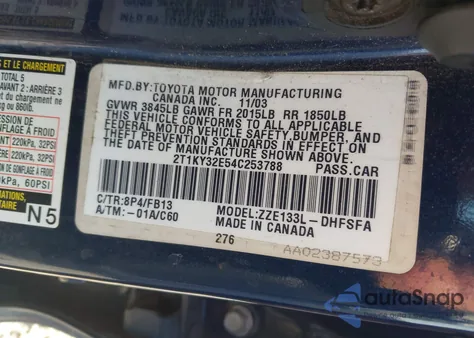 2004 Toyota Matrix Xrs из США, поврежденный, VIN 2T1KY32E54C253788